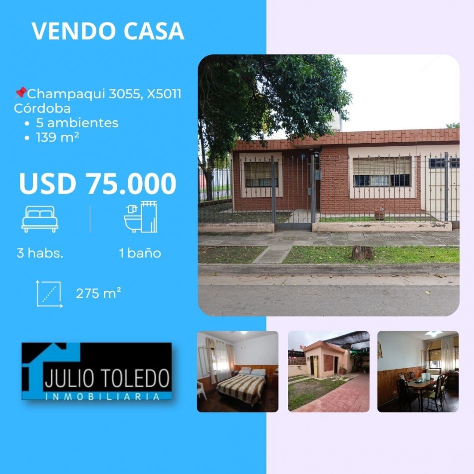 B° ATE: VENDO CASA DE 3 DORMITORIOS A 2 CUADRAS DEL MC DONALD ´S RUTA 20